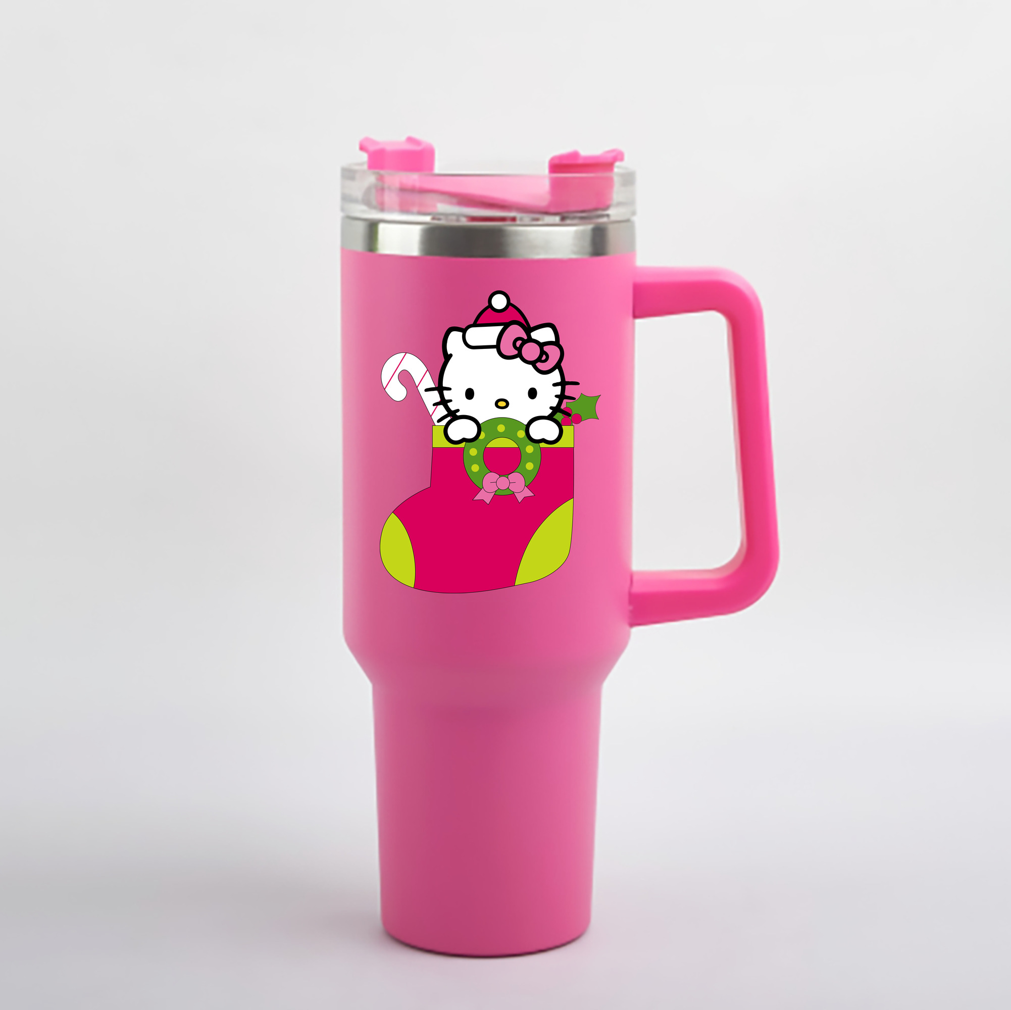 （画像用） Hello Kitty ハローキティ 1200mL車用タンブラー - クリスタルステッカー（プラスチックストロー付き）